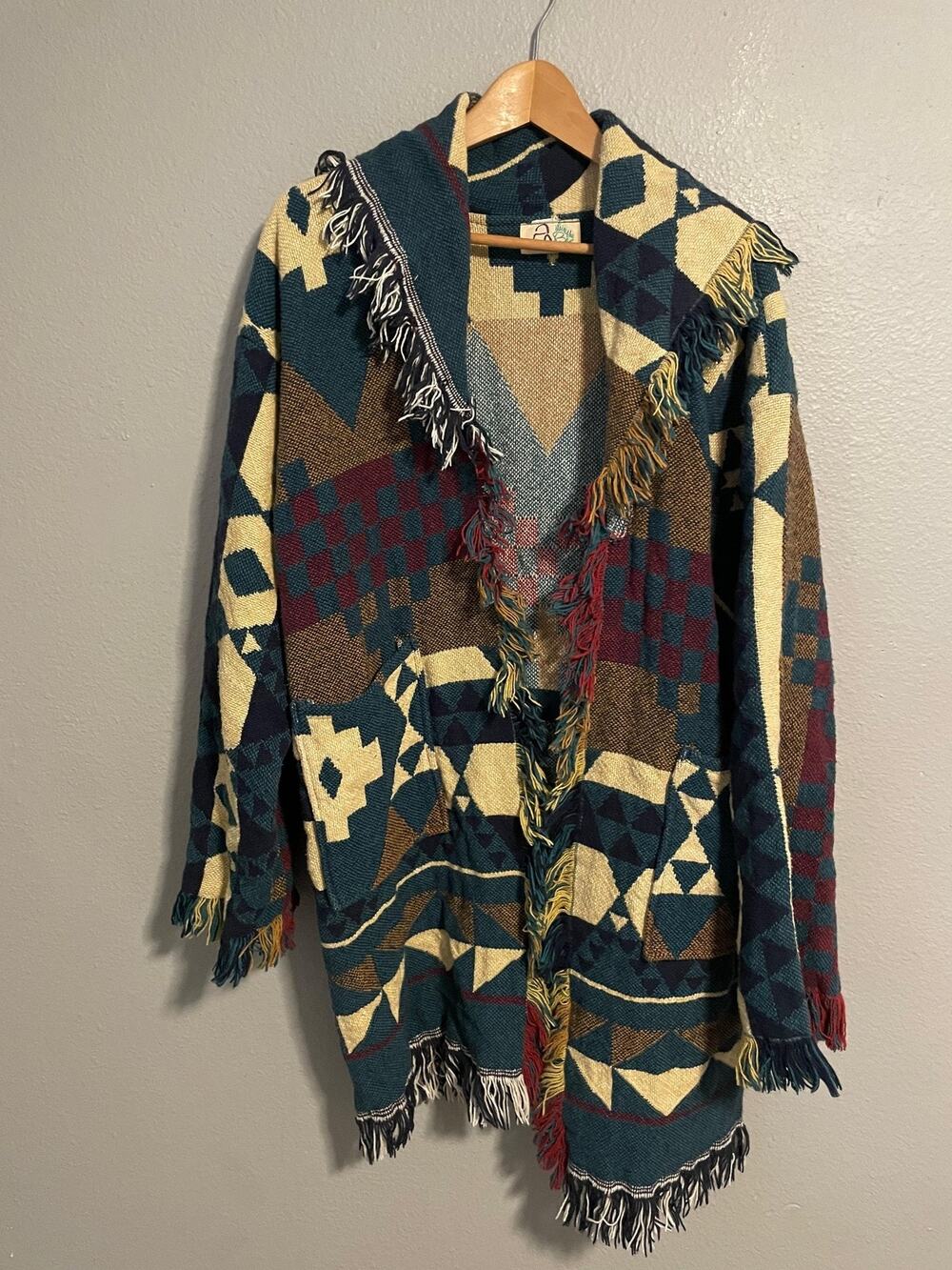 Vintage Its In The Bag Coatigan Womens One Size Fringe Southwestern Boho 90s